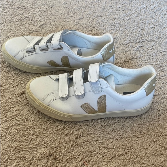 Veja White and Gold Velcro Sneakers - Picture 3 of 7